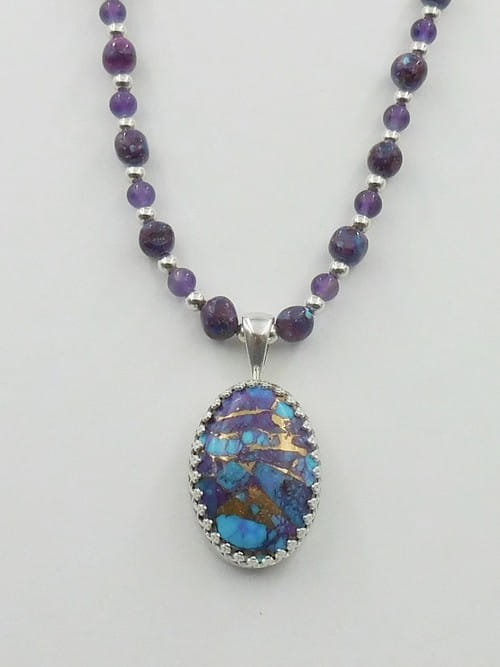DKC-1096 Necklace Kingman Purple Dahlia  TQ Pendant $180 at Hunter Wolff Gallery